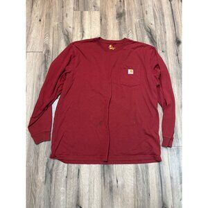 Carhartt Mens XL Red Long Sleeve Pocket T-Shirt Flawed Workwear